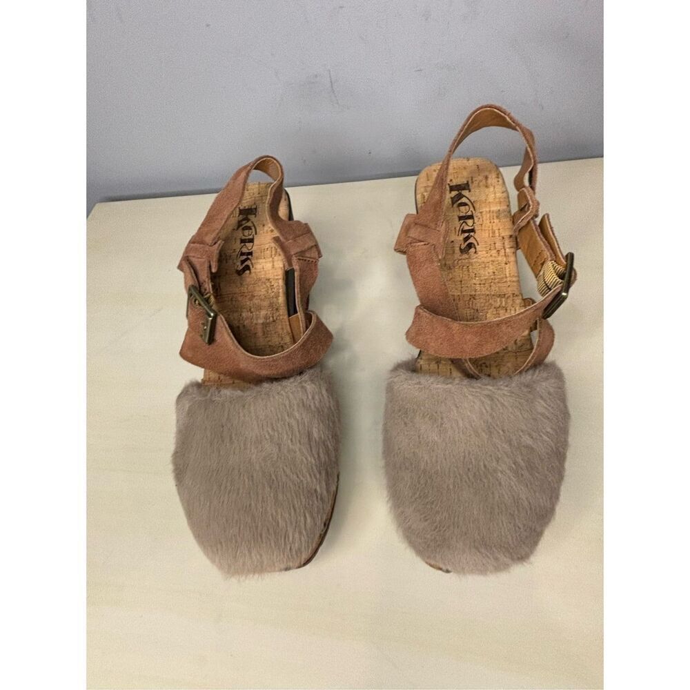 KORKS Women's Wendy Faux Fur Studded Clog Wooden Heels Taupe Rust Brown Sz 7M - Picture 4 of 7